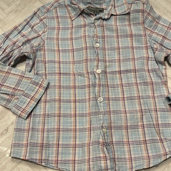 Bonpoint light blue plaid button down shirt, size 4 - Picture 3 of 4